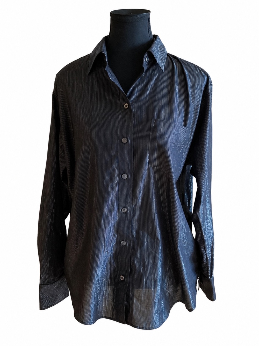 Gap The Big Shirt Black Metallic Stripe Oversized Button-Up XS